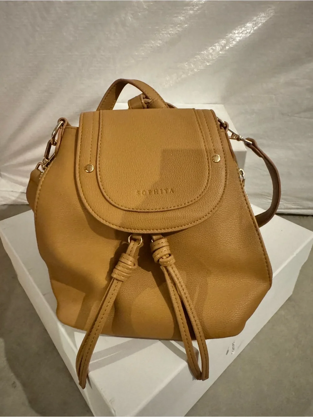 SOPHIYA Zoe Tan Leather Crossbody Backpack from Sophiya